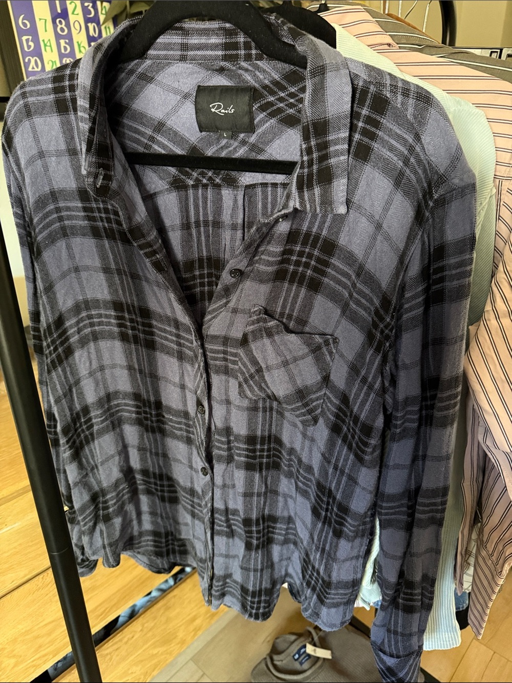 Rails Hunter Sapphire Ash Blue Gray and Black Plaid Button-Down Shirt